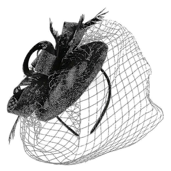Dame Fascinator Hatt Teselskap Hatt Mesh Slør Fascinator Hodebånd Bankett Hodeplagg-ZZY Black