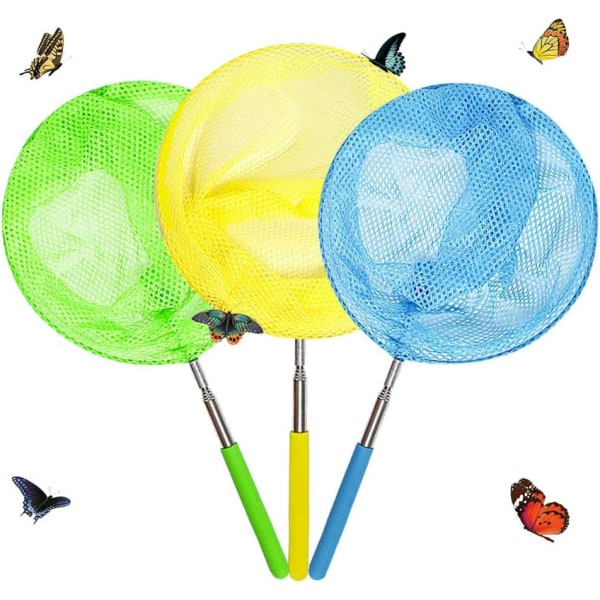 Teleskopiske sommerfuglfiskenett for barn for fangst av insekter Nett utendørsverktøy Fargerik uttrekkbar 34" tommer (3 stk)