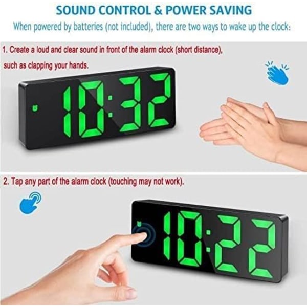 Nyaste digital väckarklocka, LED-klocka för sovrum, elektronisk skrivbordsklocka med temperaturdisplay, justerbar ljusstyrka, röststyrning