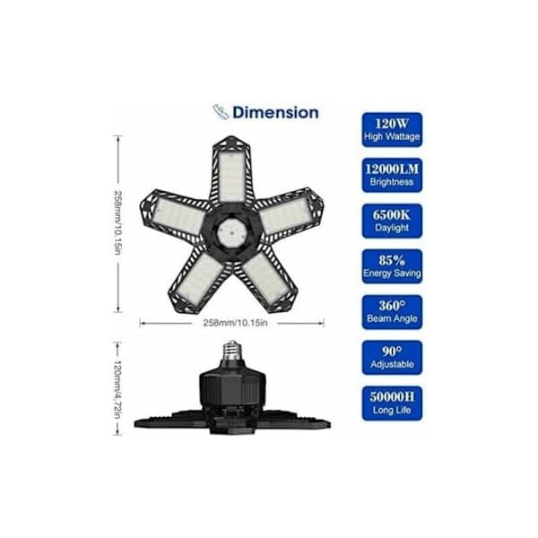Salg - LED garasjebelysning - 120 W - 12000 lm - Verkstedlampe - Formbare taklamper - E26/E27 paneler - 1 lampe