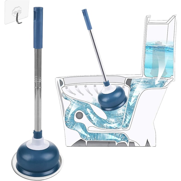 Sugkoppstäppborttagare - Avloppstäppborttagare med stativ, verktyg för borttagning av toaletttäppor - starkt sug, blå