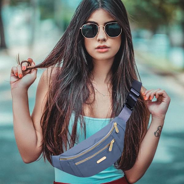 Fanny Pack Fashionable Waist Bag Casual Travel Bum Bag med 3 glidelåslommer for kvinner menn sportsløping fotturer jogging Blue