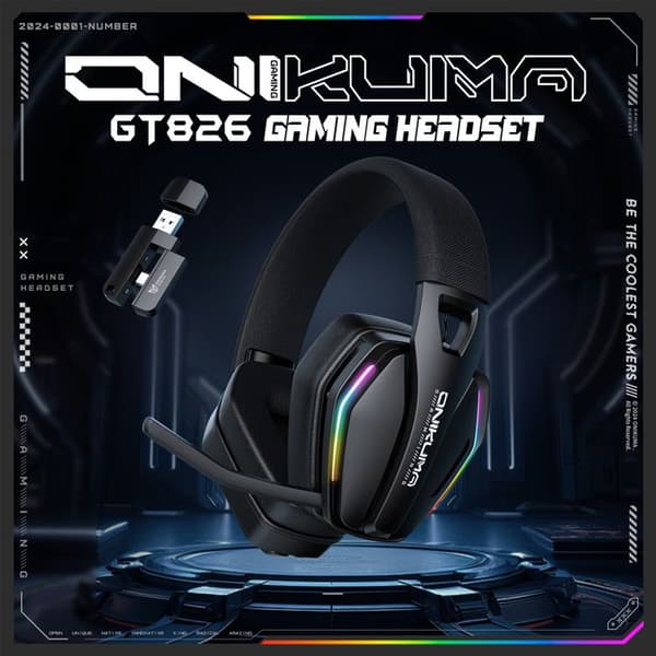 ONIKUMA Trådlöst Gamingheadset - Tri-mode Bluetooth 5.3/2.4G/USB-C - 40mm element - 1000mAh batteri - Svart