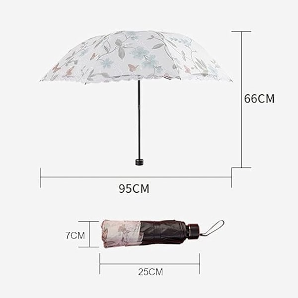 Solparaply Dame Parasol Dame Broderet Blonder Dobbelt-Dæk Anti-UV Parasol Sol/Regn/Sne Foldbar Parasol