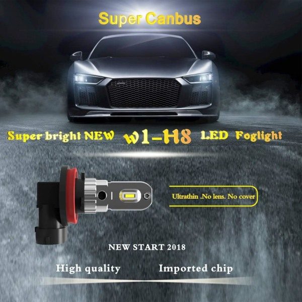 H11 h8 H9 H16 LED-sumuvalo, puhdas valkoinen 6000K, virhekoodivapaa ODB 12W 1200lm LED-päiväajovalo ajoneuvoon