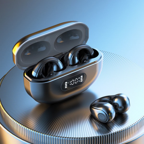 Trådløse øreklipshodetelefoner hodetelefoner 5.3 Bluetooth vanntett åpent øre for løping Sykkelkjøring Black