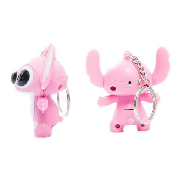 1/2 st Stitch-leksaker Hänge Cartoon Sounding Modell Nyckelring Par LED Nyckelring Present Pink 1Pcs