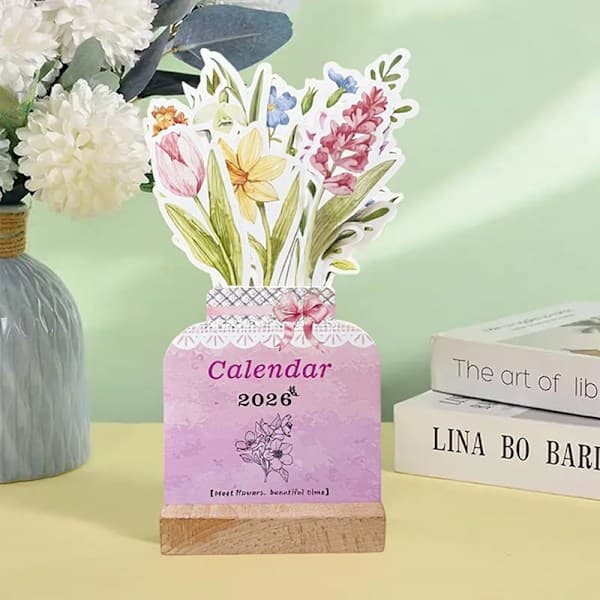 2026 Bloomy Flowers Skrivebordskalender Mini Kalender Stående Skrivebord CA