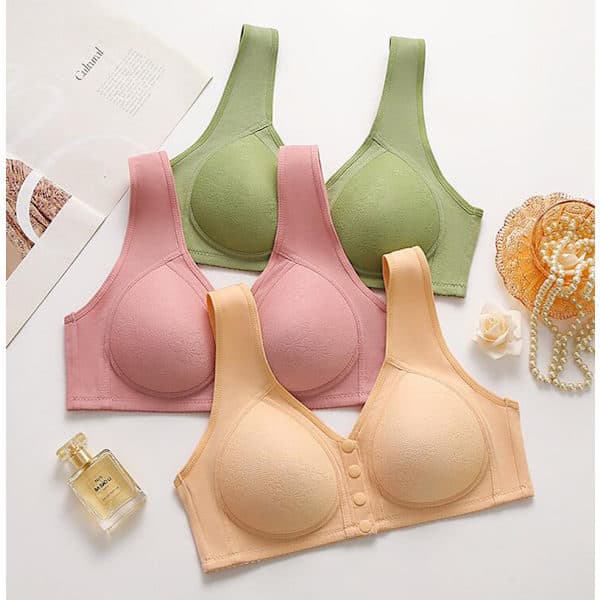 Dame-bh med frontknap, plus size, blonde, fuld dækning, bøjle, uforet PINK 42/95