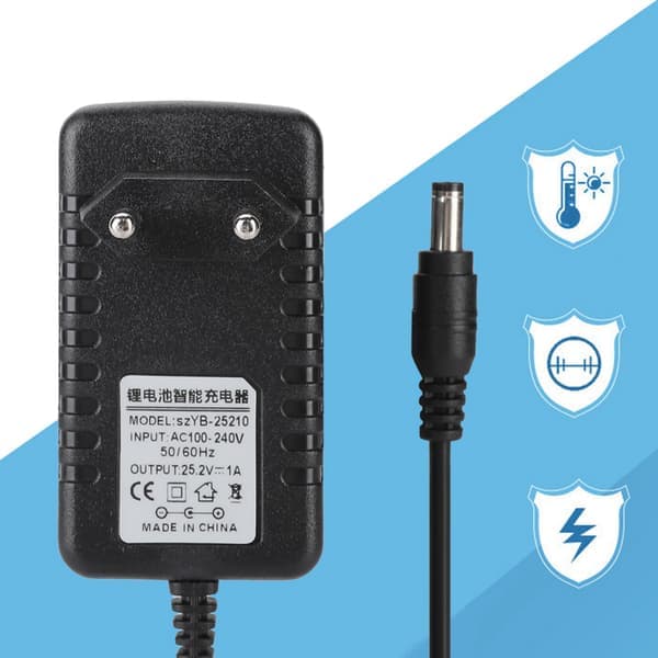 25,2V/1A Hurtigoplader Li-ion Oplader Adapter 100-240V Input Multilagsbeskyttelse