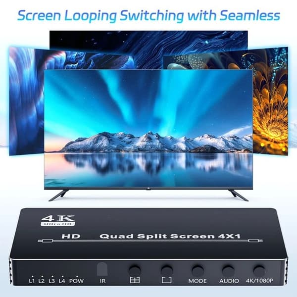 4K HDMI-kompatibel multiviser 4x1 Quad Multiviser 4x1 Switch Multiviser Transparent Switch
