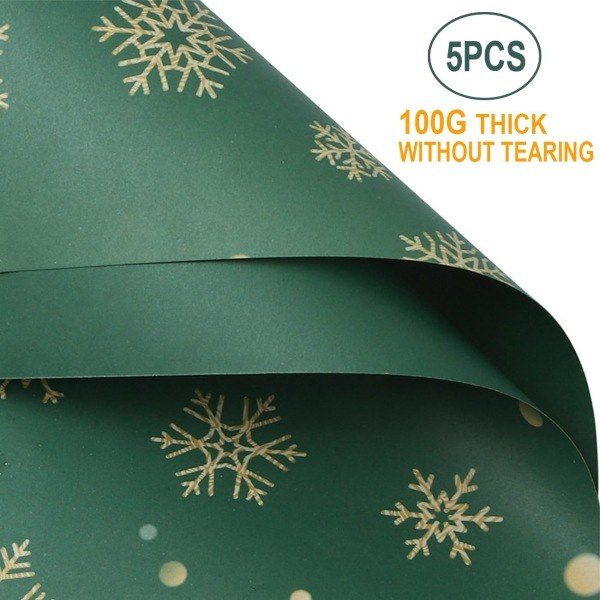 Julklappspapper 70x50 Julklappspapper Ark 5 med band, Julklappar, Julklappspapper Förpackningsmaterial Grönt presentpapper