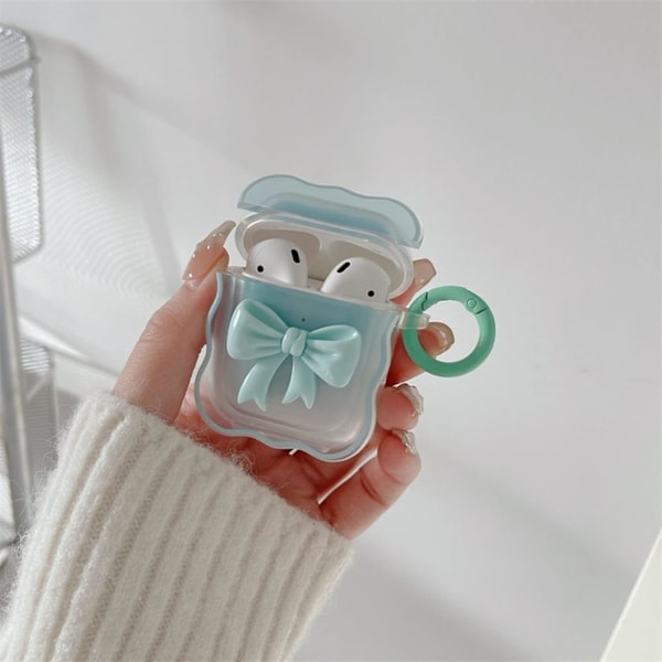 Kompatibelt skal för AirPods 2 & 1 Mjukt transparent TPU med söt 3D-färgad rosett-design Stöttåligt nyckelringsskydd för Airpods 2 & 1 blå blue
