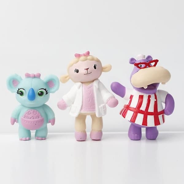 12 st/set Doc Mcstuffins Figurer Leksaker Doktor Lambie Får Stuffy Drake Hallie Flodhäst Chilly Snögubbe Modelldockor Barnpresent