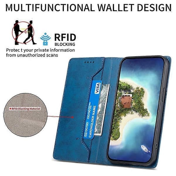 DF-05 Kompatibel med Xiaomi Redmi Note 14 5G Pung Etui RFID PU Læder Telefon Etui [DB] Blå Blå
