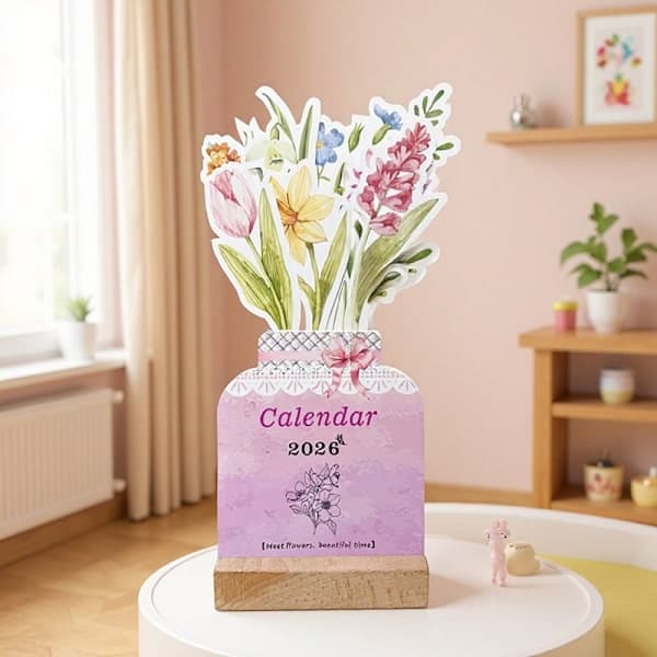 2026 Bloomy Flowers Bordkalender Mini Kalender Stående Bord CA