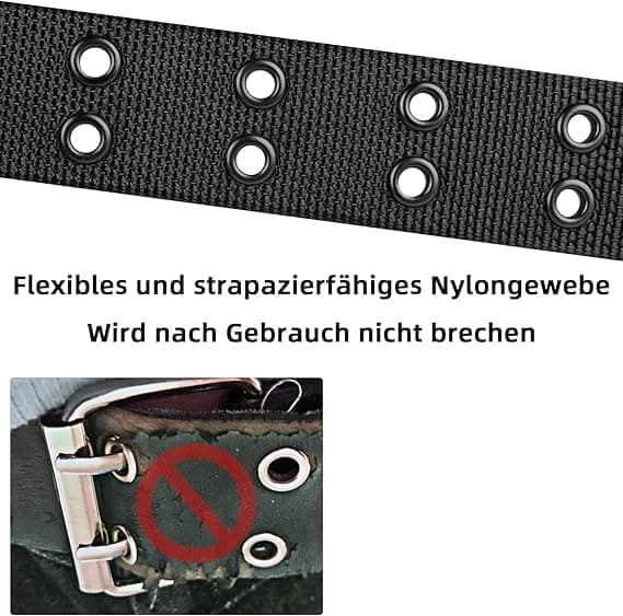 Stor Herrebælte 120cm Nylonstof Dobbelt Ring Bælte Unisex Sort