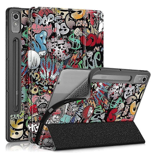 3-fold malet TPU Smart læderetui til Lenovo Tab P12 12.7 /p12 Pro 2. generation Graffiti