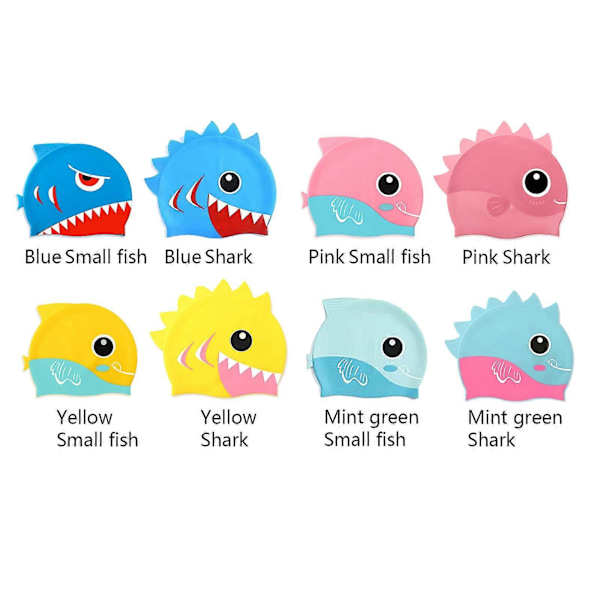 Lasten silikoninen uimahattu, sarjakuva-kuvio, pojille 3-12 vuotta, korvasuojilla - Rantahattu Mint green Small fish