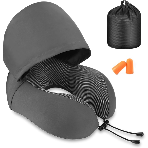 Reisepute for nakke minneskum, hette reise nakkepute for voksne, komfortabel nakkepute for reise med hettegenser Dark gray