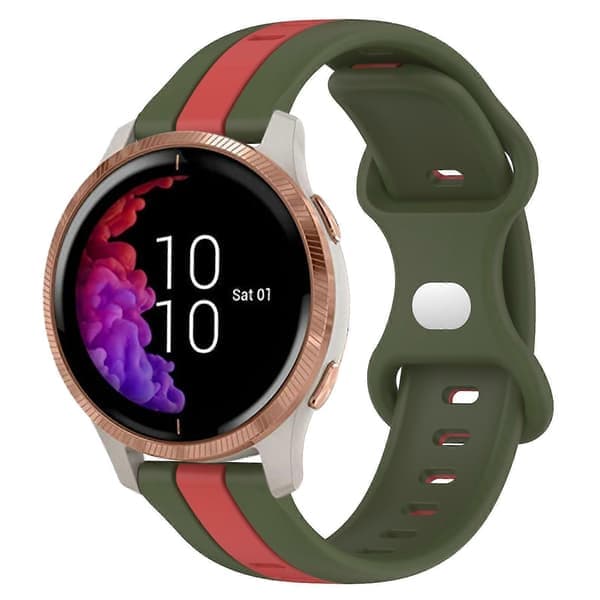 Silikonerem til Garmin Venu Ur Rød Armygrøn Red Army Green