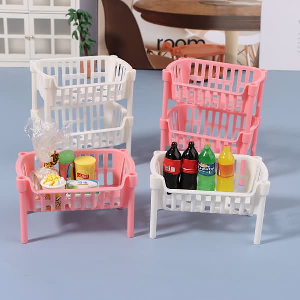1/12 Dockskåp Mini Förvaringskorgar Dockskåp Stapelbar Korg Rosa one size Pink