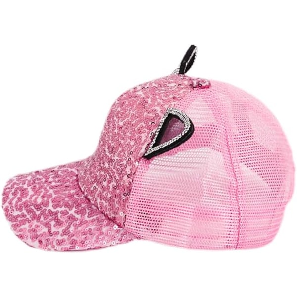 Flickor Pojkar Sparkle Paljetter Baseball Cap Katt Öra Topp Justerbar Solhatt Pink