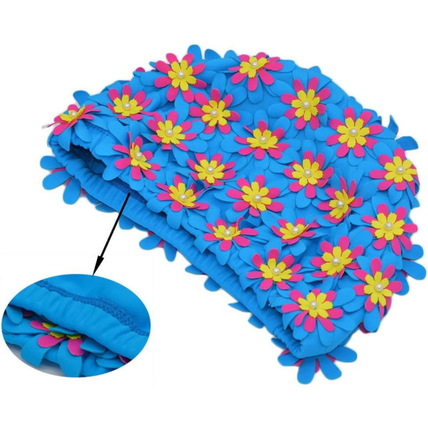 Svømmehette Floral Petal Retro Style Badehetter for Kvinner (Blå)