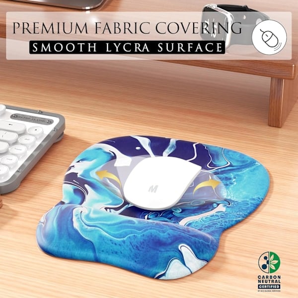 Ergonomisk musematte med håndleddsstøtte i minneskum, komfortabel datamusematte for bærbar PC, smertelindrende håndleddsstøtte blå bølger Blue Waves