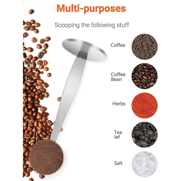 Kaffeskopa Tampning av rostfritt stål Kaffesked med dubbla ändamål Multi Kaffeverktyg för att mäta och trampa (1 st Silver)