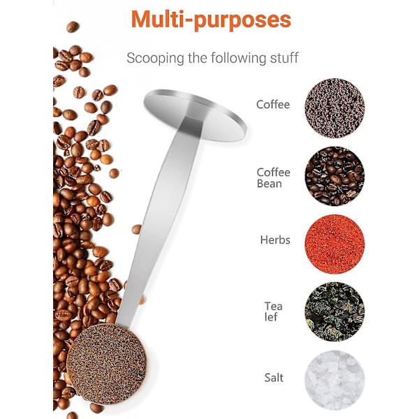 Rostfri kaffeskopa Tamper Dubbelfunktionell kaffesked Multifunktionell skedhållare Kaffeverktyg för mätning och tampning(1st Silver)