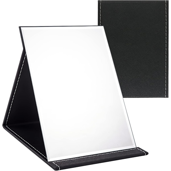 Taitettava kannettava peili, Super HD -kompakti meikkpeili, musta PU-nahkainen matkustajapeili, vapaasti seisova peili Black 16x12cm