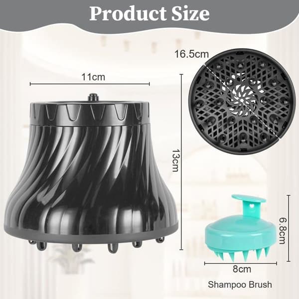 Universal hårtørrer-diffuser, justerbar diffuser til krøllet hår til diametre fra 4,3 cm til 7,4 cm, med massagebørste