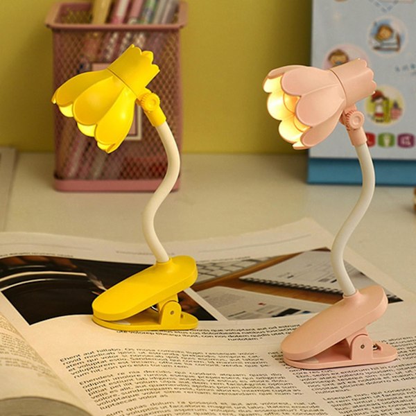 Skrivebordslampe, 360 graders rotasjon, klips-på-lampe, bærbar leselampe, klemme på skrivebord/bord/køyeseng/skap, hjemmebelysning Yellow C