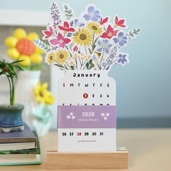 2026 Bloomy Flowers Bordkalender Mini Kalender Stående Bord CA