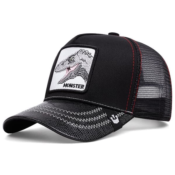 Trucker-kasket i mesh med broderet dyredesign, dinosaur, sort Dinosaur black