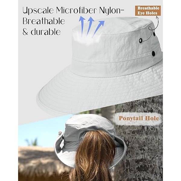 Unisex Solhat til Kvinder Mænd UV Beskyttelse Sommer Bred Skygge Pakkelig Vandring Fiskeri Cowboy Hat Grey