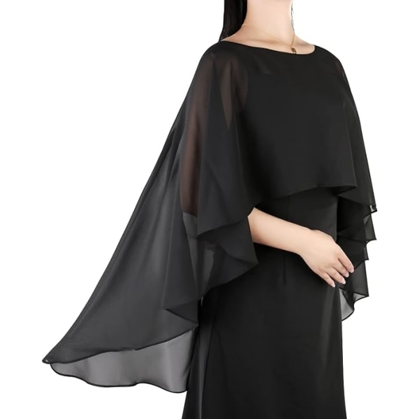 Gennemsigtig Chiffon Capes Bløde Capelets til Kvinder, Letvægts Sjaler og Wraps til Aftenfestkjole Cover Up, Sort