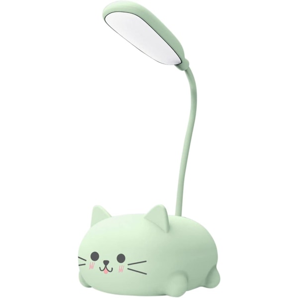 Skrivbordslampa för barn, Söt katt Led-bordslampa med flexibel arm, USB uppladdningsbar bordslampa, ögonskydd, läslampa, tecknad Kawaii sängbord L Green