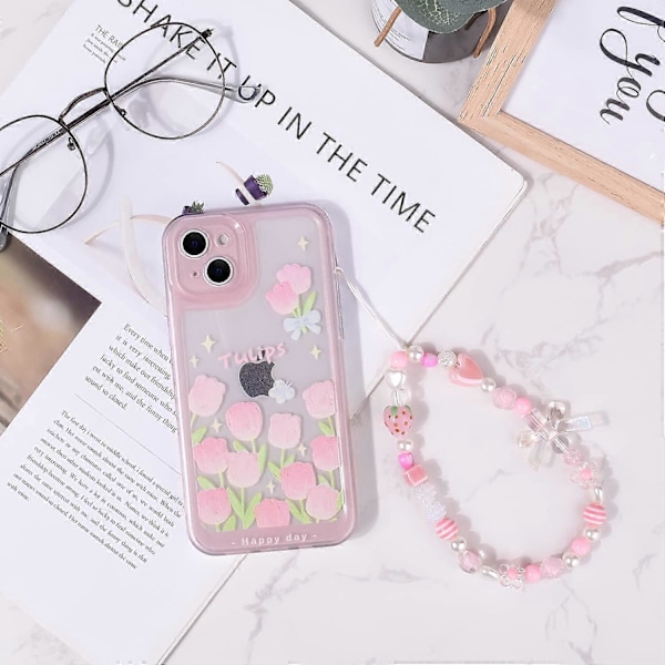 Kompatibel med iPhone 7 Skal, iPhone 8 Skal, iPhone SE 2020/SE 2022 Skal Blomma och Tulpan Design Söt Rosett Jordgubbs Pärlkedja Slim Mjuk TPU Telefon color A iPhone 13-6.1 inch