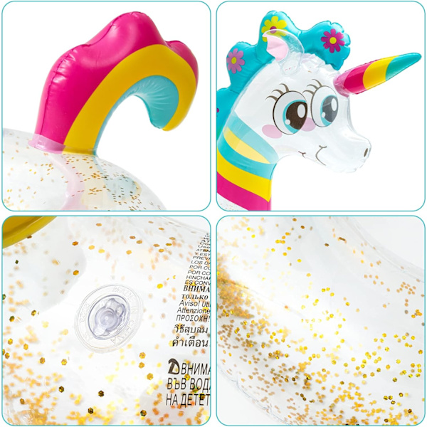 Unicorn Float Oppblåsbar Bassengring med Glitrende Svømme Sete Båt Svømmebasseng Oppblåsbare Leker Bassengfest Sommerleker