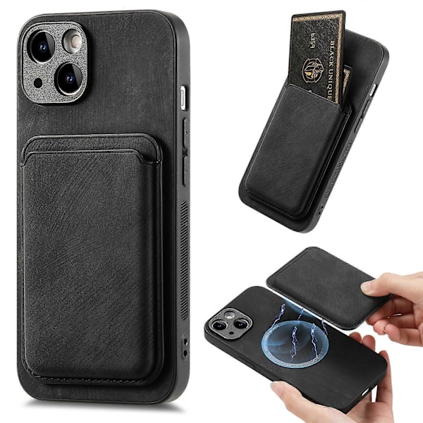Retro Läder Kortficka Magnetiskt Mobilskal för iPhone 14 Black