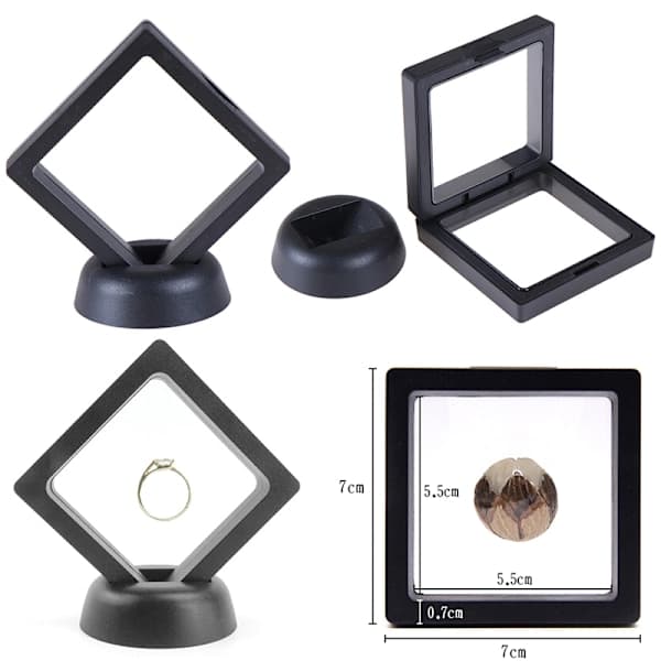 70*70mm Sort 3D Flydende Smykke Mønt Display Ramme Holder Boks Sort One Size