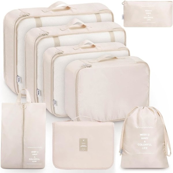 8-part packing cubes, clothes bags, organizer for holidays and trips Beige