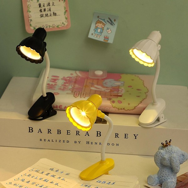 Skrivebordslampe, 360 graders rotasjon, klips-på-lampe, bærbar leselampe, klemme på skrivebord/bord/køyeseng/skap, hjemmebelysning White B