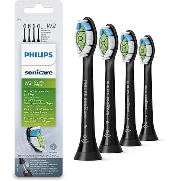 Philips Sonicare W2 Sorte Erstatningsbørstehoveder 4-pak, Kompatible Sonicare Tandbørsterefiller, Bløde Børstehår Dybtrensende Tandpleje Sort Sort Black