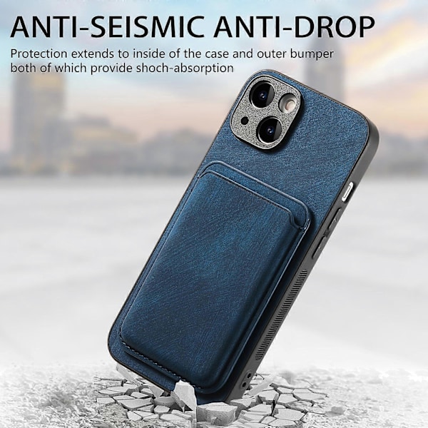 Retro Läder Kortficka Magnetiskt Mobilskal för iPhone 14 Blue
