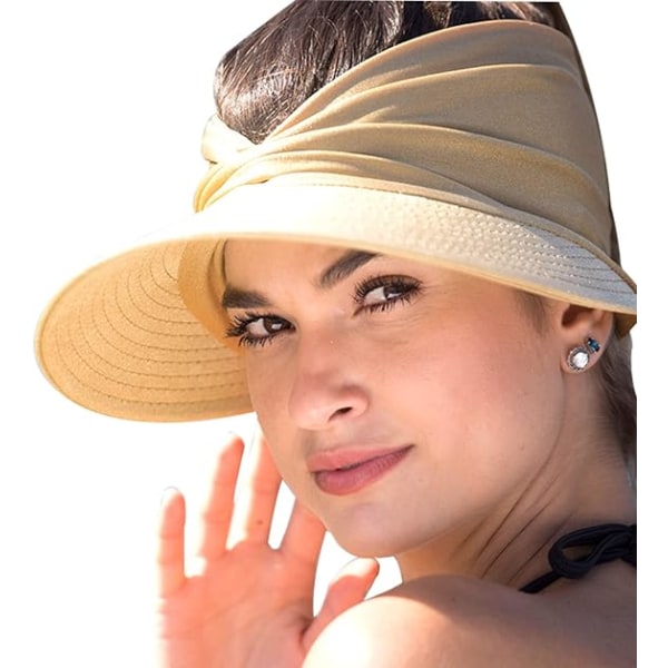 Dame Solhat med Bred Skygge UPF 50+ Anti-UV Sommer Strandhat Foldbar Hurtigtørrende Solbeskyttelse Strand Sportshat Beige