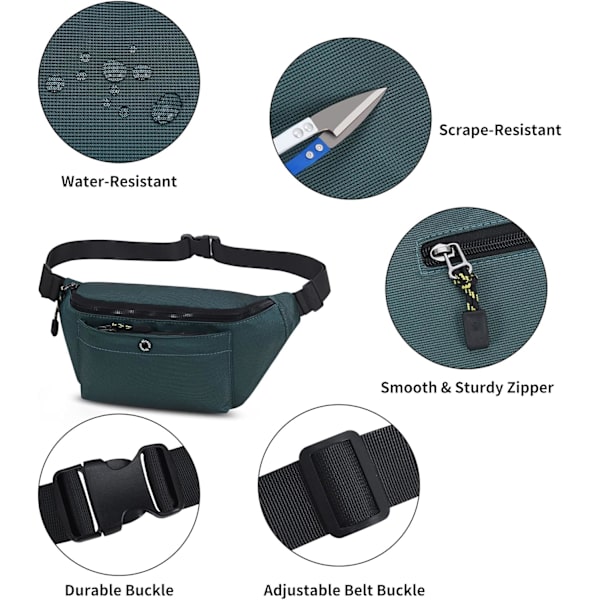 Midjeväska för män och kvinnor, vattentät bumbag med justerbart spänne för hundpromenader, grön