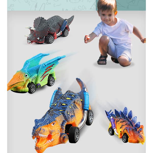 6 st förpackade dinosaurie pull back-bil Tyrannosaurus Rex-modell barns tröghetsleksak tålig mot fall